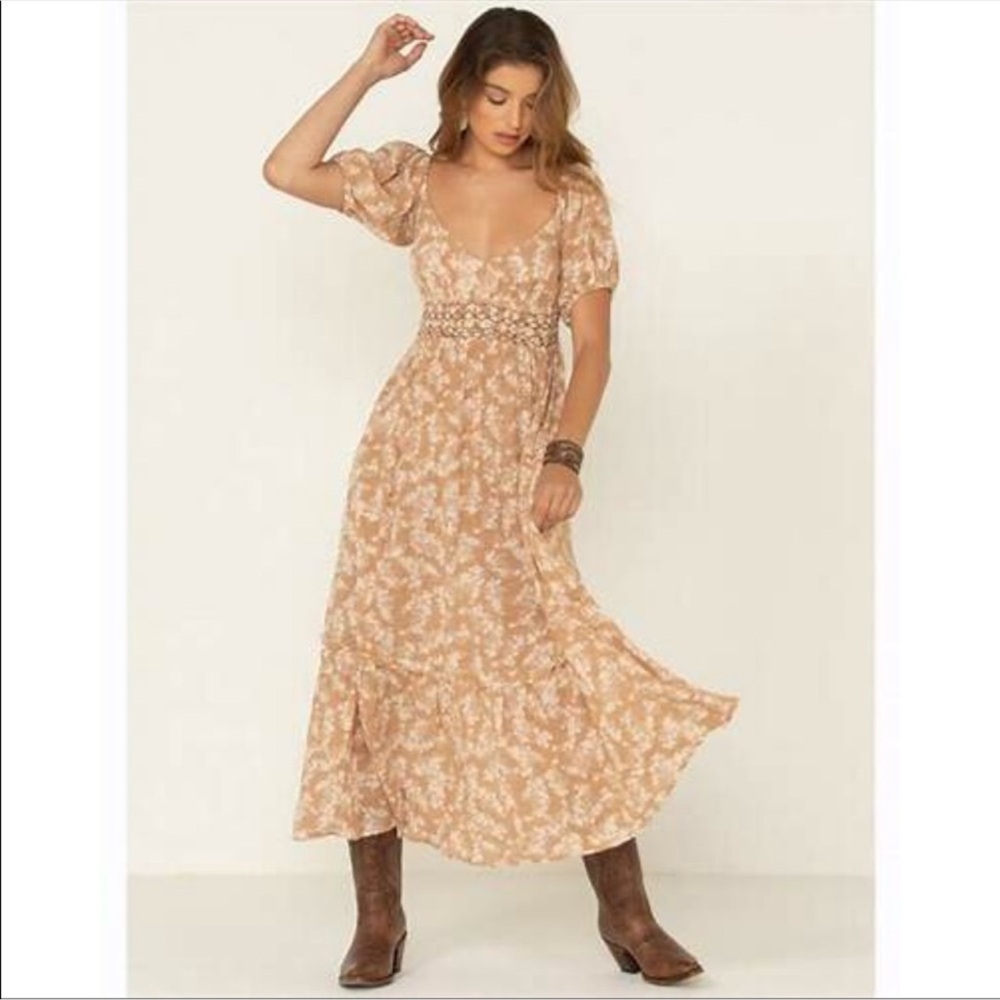 Free People Ellie Printed Maxi Dress Neutral Floral Boho Smocked S - Picture 14 of 14